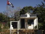 Solar panel on school & flag San Narciso